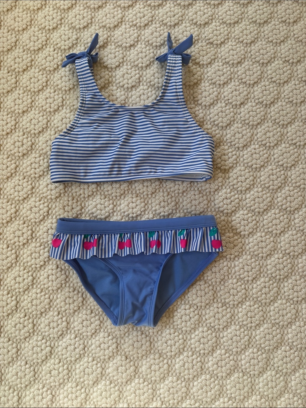 Cat & Jack Blue Striped Two-Piece Swim Set with Pink Cherry Trim